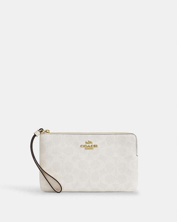 Large Corner Zip Wristlet In Signature Canvas Signature Canvas-Gold-White-Chalk Signature Canvas-Gold-White-Chalk