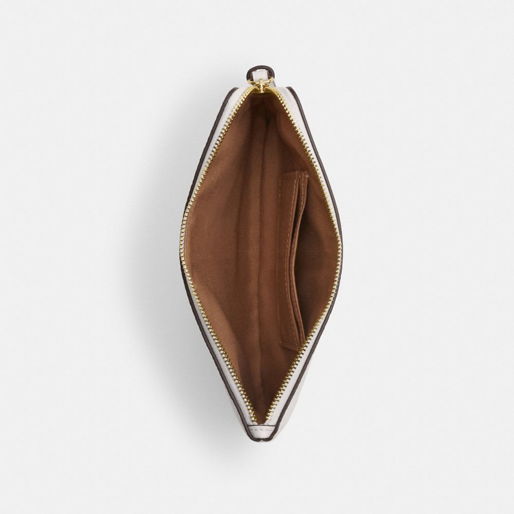 Coach Large Corner Zip Wristlet In Signature Canvas Gold White Chalk