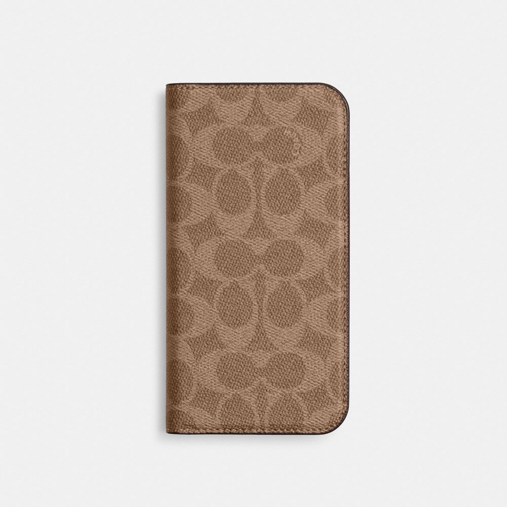 Coach Iphone 16 Pro Folio In Signature Canvas Tan