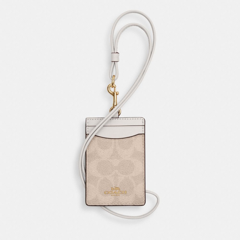 Coach Id Lanyard In Signaure Canvas Gold Sand Chalk