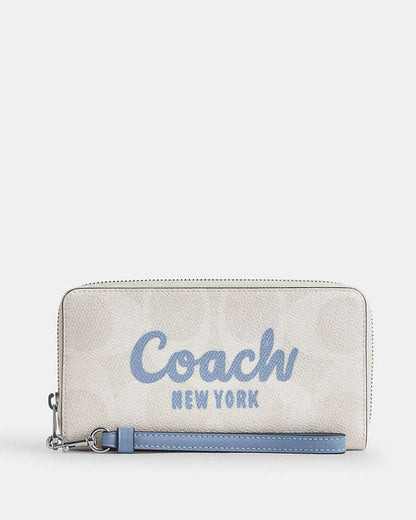 Long Zip Around Wallet In Signature Canvas With Coach Graphic Sv-Chalk-Bluebell Sv-Chalk-Bluebell
