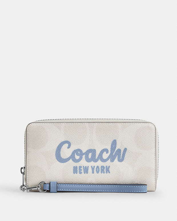 Long Zip Around Wallet In Signature Canvas With Coach Graphic Sv-Chalk-Bluebell Sv-Chalk-Bluebell