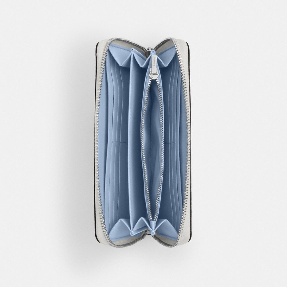 Coach Long Zip Around Wallet In Signature Canvas With Coach Graphic Silver