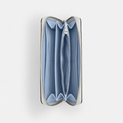 Coach Long Zip Around Wallet In Signature Canvas With Coach Graphic Silver
