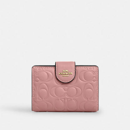 Coach Medium Corner Zip Wallet In Signature Leather Gold Pink Petal