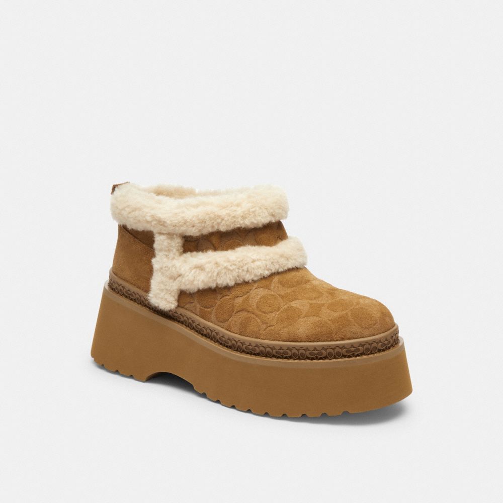 Coach Christina Bootie In Signature Suede Tobacco