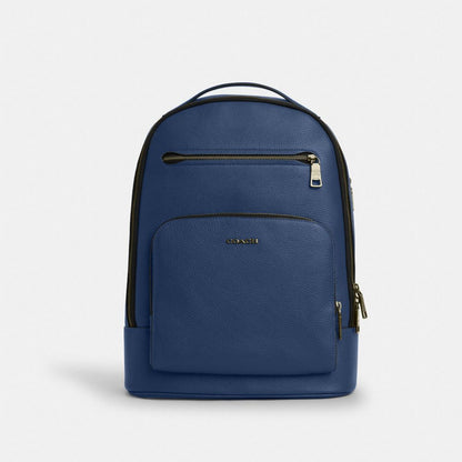 Ethan Backpack Pebbled Leather-Gunmetal-Deep Blue Pebbled Leather-Gunmetal-Deep Blue