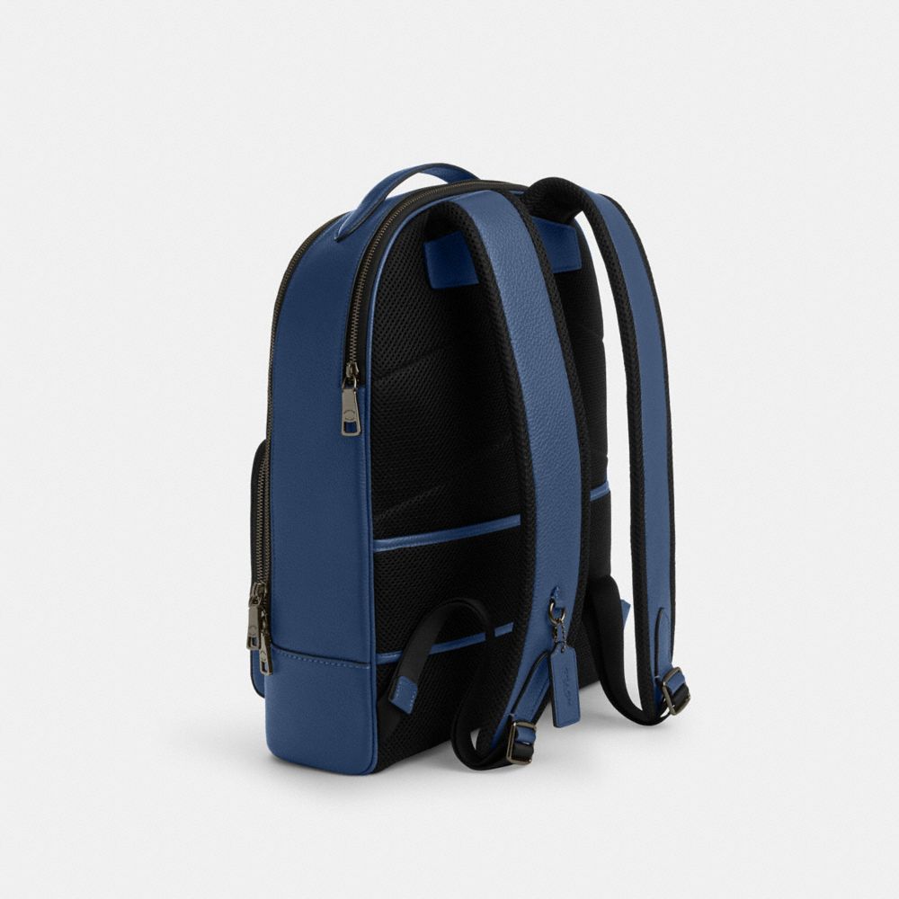 Ethan Backpack Pebbled Leather-Gunmetal-Deep Blue Pebbled Leather-Gunmetal-Deep Blue