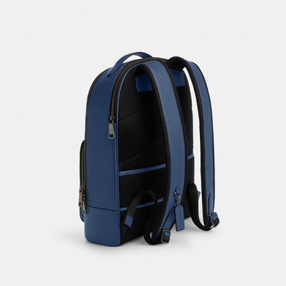 Ethan Backpack Pebbled Leather-Gunmetal-Deep Blue Pebbled Leather-Gunmetal-Deep Blue