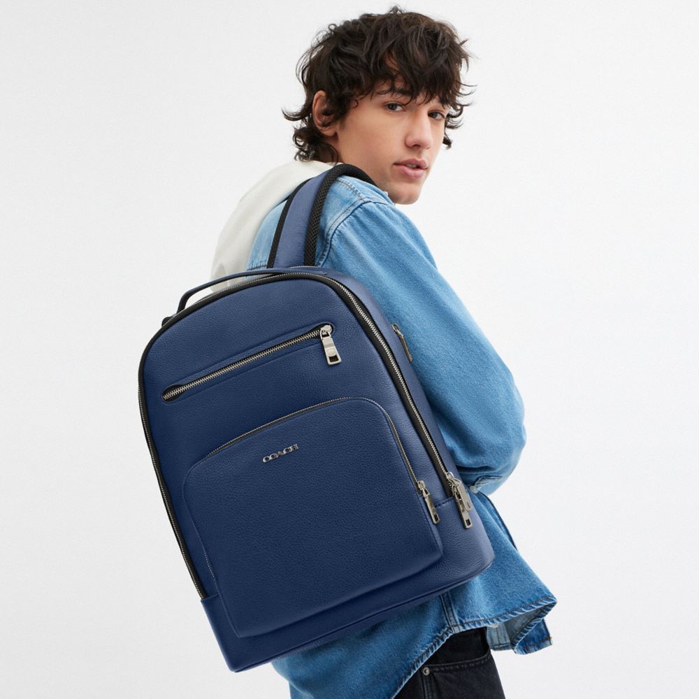Ethan Backpack Pebbled Leather-Gunmetal-Deep Blue Pebbled Leather-Gunmetal-Deep Blue