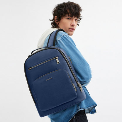 Ethan Backpack Pebbled Leather-Gunmetal-Deep Blue Pebbled Leather-Gunmetal-Deep Blue