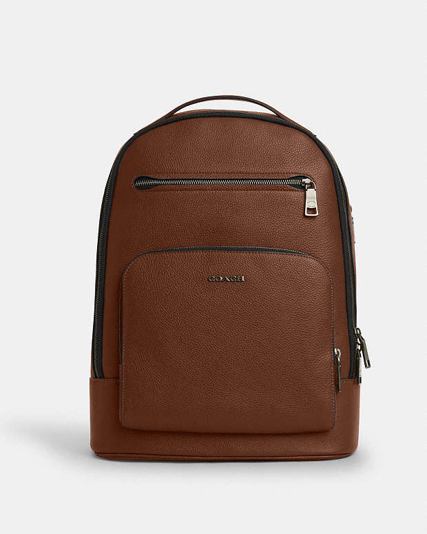 Ethan Backpack Pebbled Leather-Gunmetal-Saddle Pebbled Leather-Gunmetal-Saddle