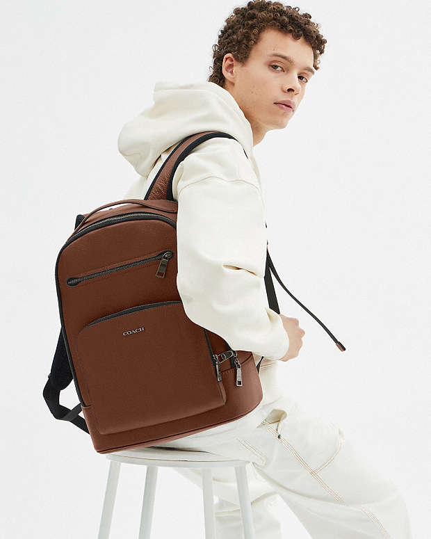 Ethan Backpack Pebbled Leather-Gunmetal-Saddle Pebbled Leather-Gunmetal-Saddle