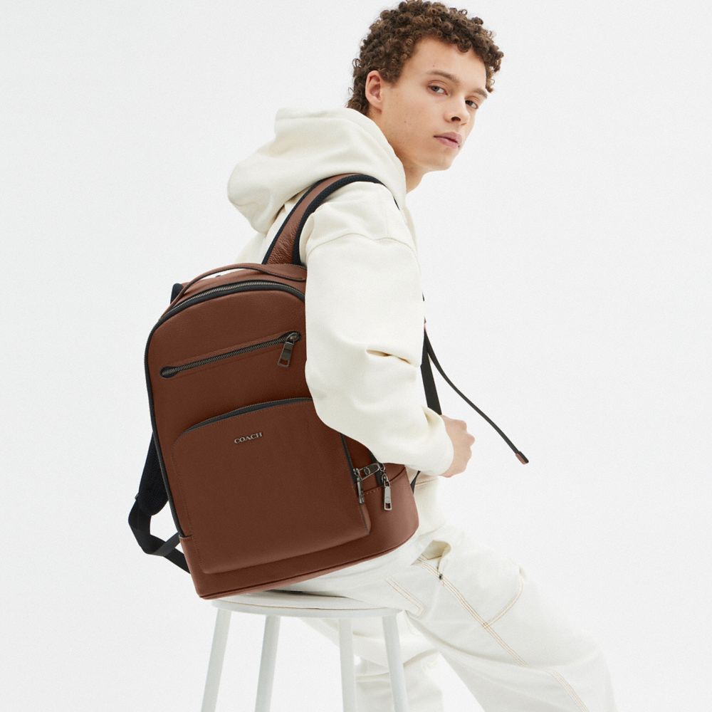 Ethan Backpack Pebbled Leather-Gunmetal-Saddle Pebbled Leather-Gunmetal-Saddle