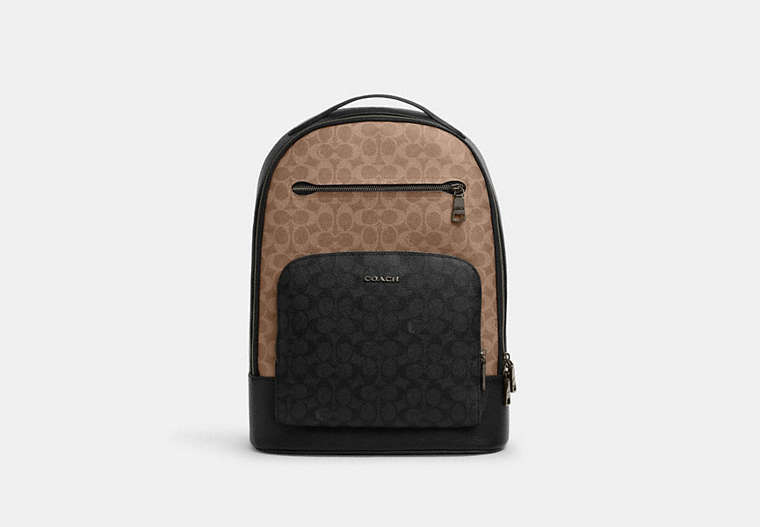 Ethan Backpack In Blocked Signature Canvas Signature Canvas-Qb-Tan-Charcoal-Black Signature Canvas-Qb-Tan-Charcoal-Black