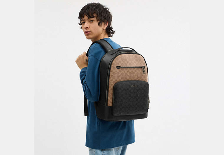Ethan Backpack In Blocked Signature Canvas Signature Canvas-Qb-Tan-Charcoal-Black Signature Canvas-Qb-Tan-Charcoal-Black