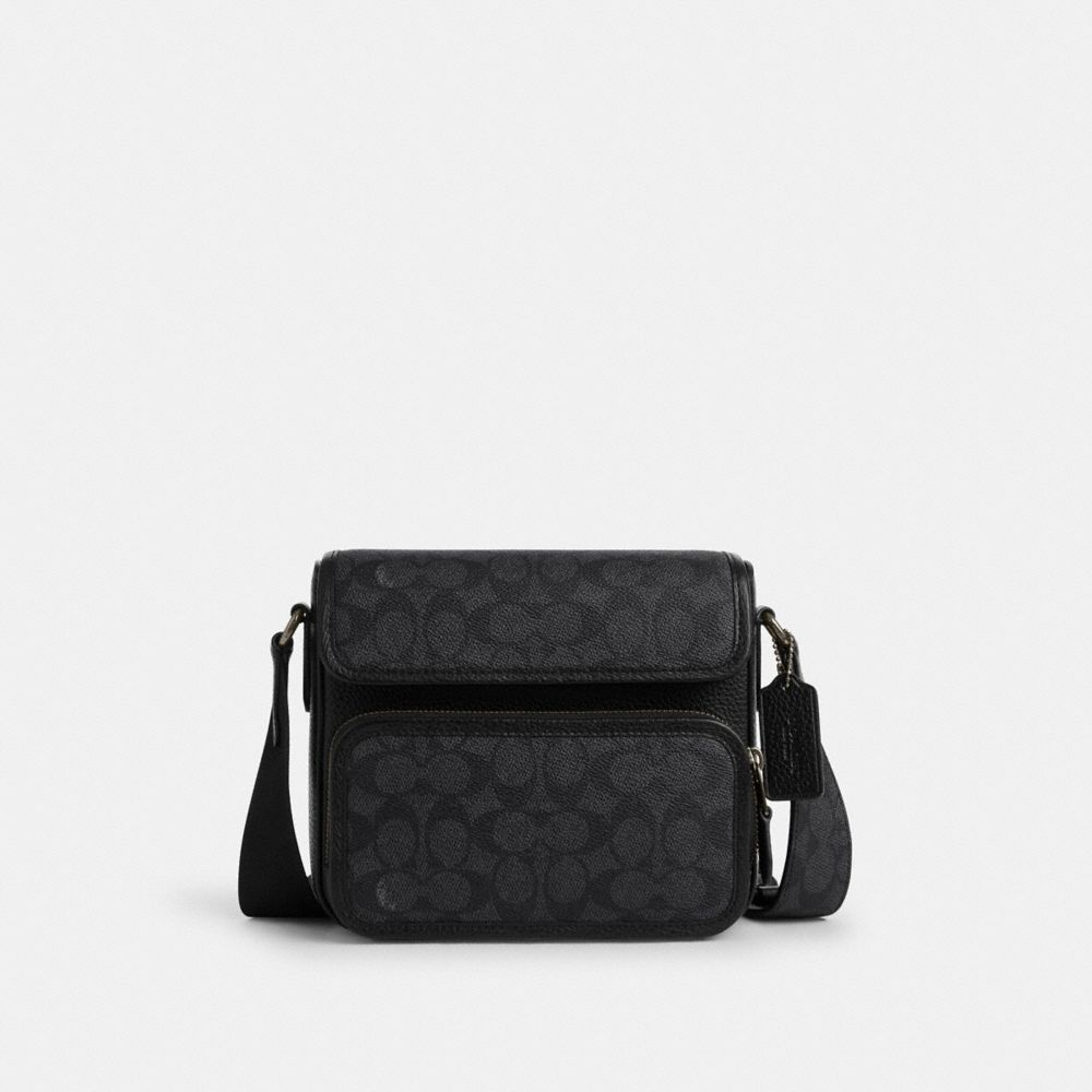 Coach Sullivan Flap Crossbody Bag In Signature Canvas Gunmetal Charcoal Black