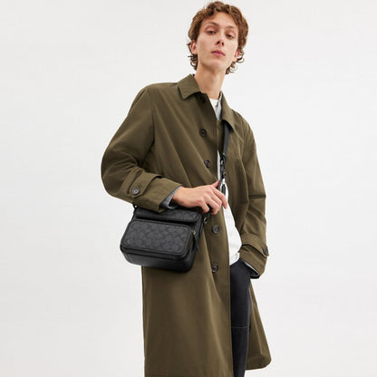 Coach Sullivan Flap Crossbody Bag In Signature Canvas Gunmetal Charcoal Black