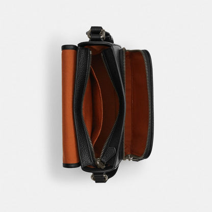 Coach Sullivan Flap Crossbody Bag In Signature Canvas Gunmetal Tan Black