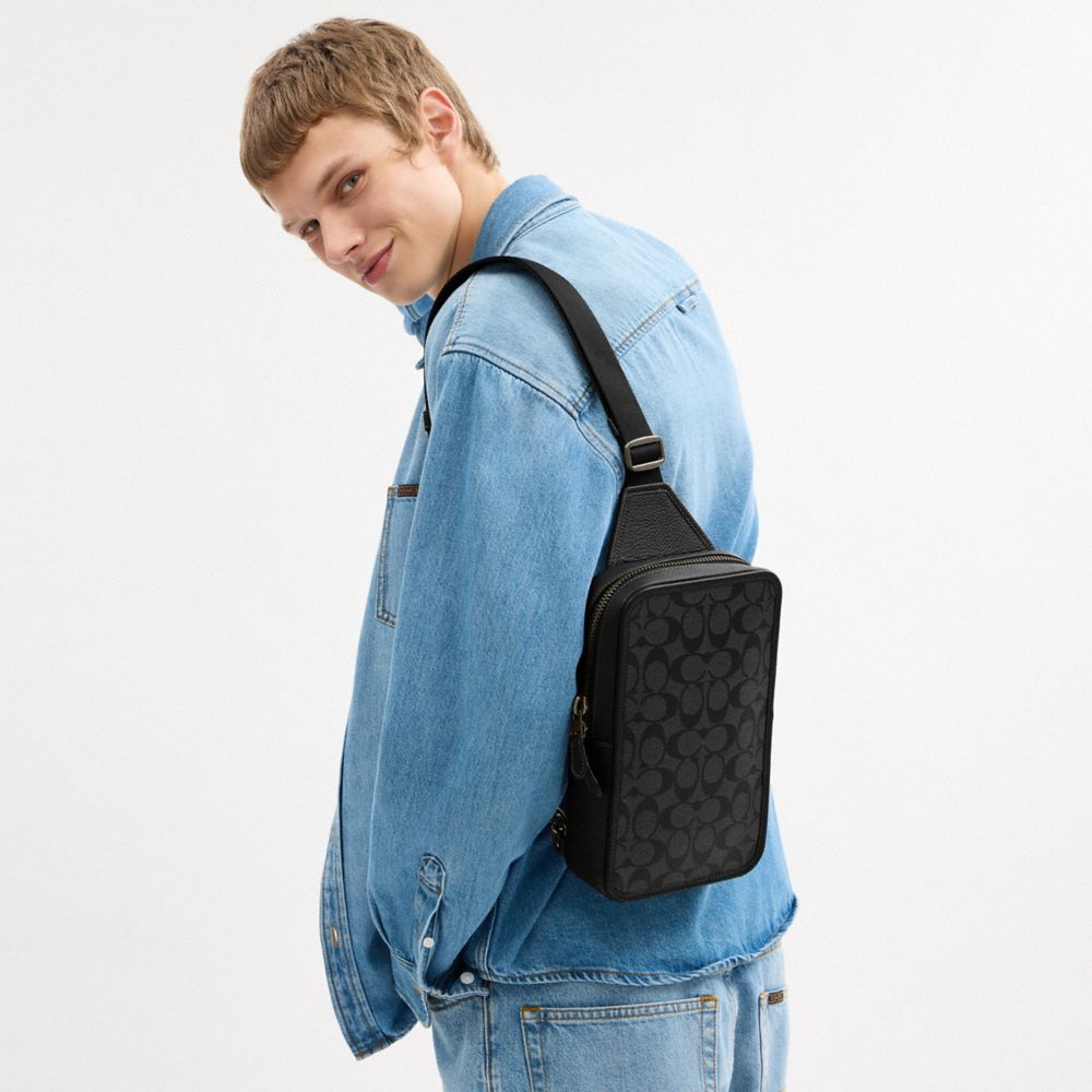 Coach Sullivan Pack In Signature Canvas Gunmetal Charcoal Black