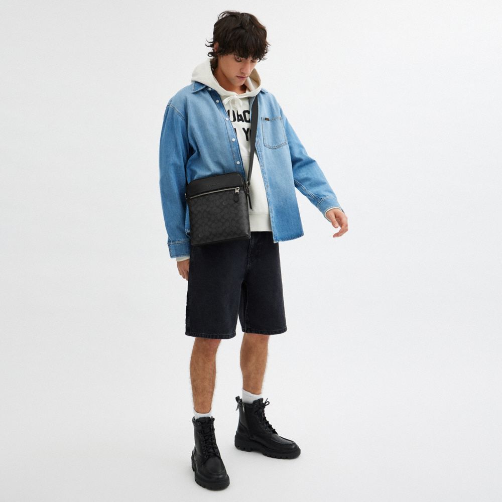 Coach Houston Flight Bag In Signature Canvas Gunmetal Charcoal Black