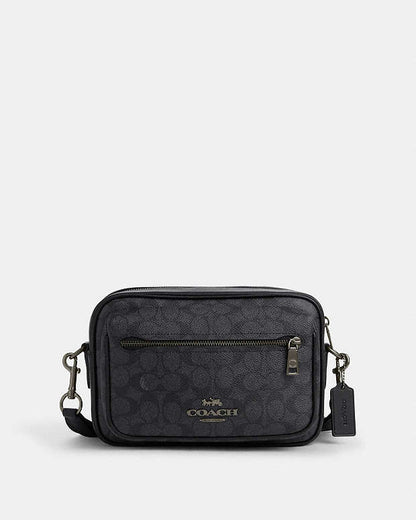 Elias Crossbody In Signature Canvas Signature Canvas-Gunmetal-Charcoal-Black Signature Canvas-Gunmetal-Charcoal-Black