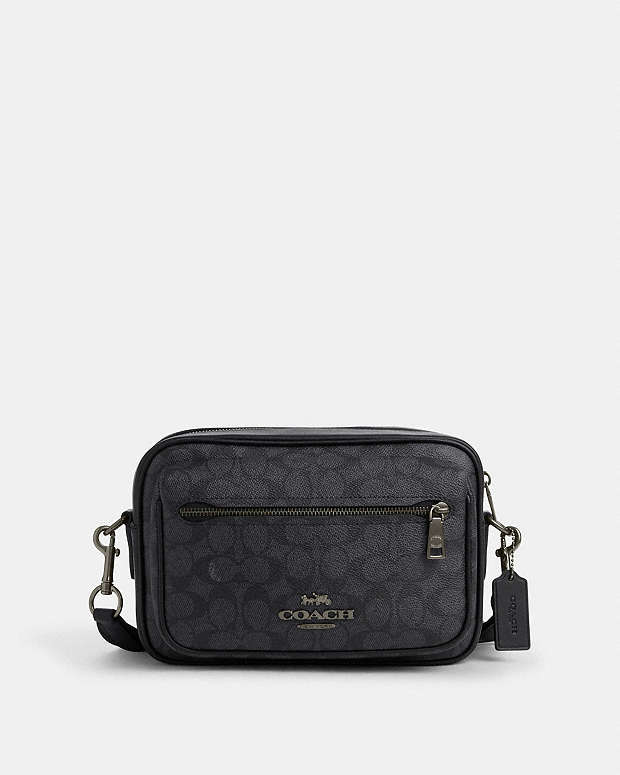 Elias Crossbody In Signature Canvas Signature Canvas-Gunmetal-Charcoal-Black Signature Canvas-Gunmetal-Charcoal-Black