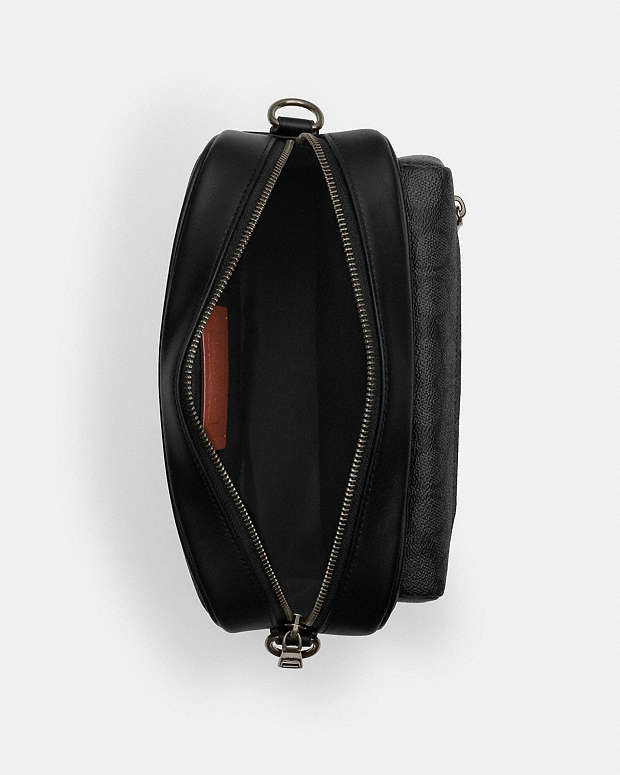 Elias Crossbody In Signature Canvas Signature Canvas-Gunmetal-Charcoal-Black Signature Canvas-Gunmetal-Charcoal-Black