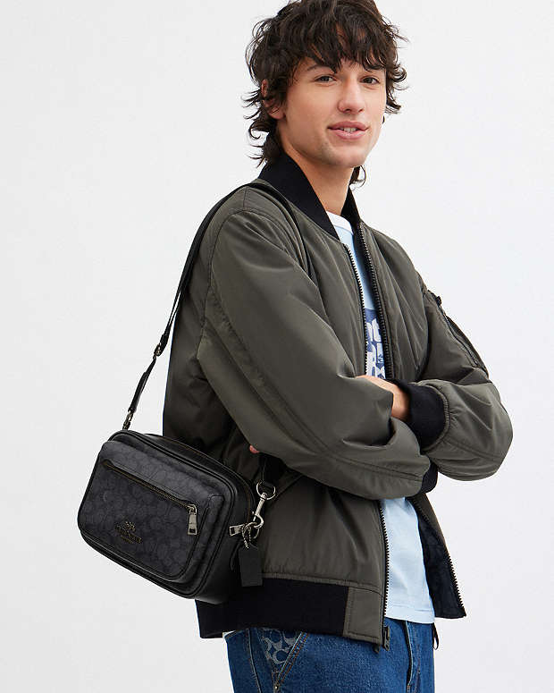 Elias Crossbody In Signature Canvas Gunmetal-Charcoal-Black Gunmetal-Charcoal-Black
