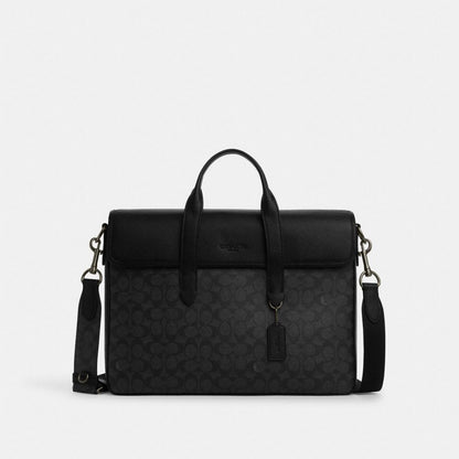 Coach Sullivan Portfolio Brief In Signature Canvas Gunmetal Charcoal Black