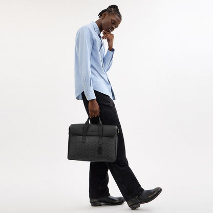 Coach Sullivan Portfolio Brief In Signature Canvas Gunmetal Charcoal Black