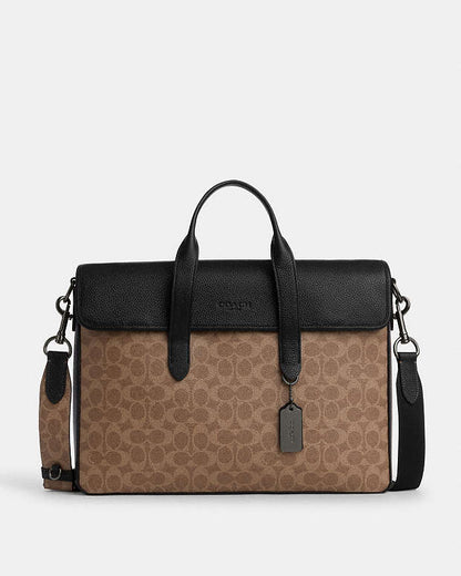 Sullivan Portfolio Brief In Signature Canvas Signature Canvas-Qb-Tan-Black Signature Canvas-Qb-Tan-Black