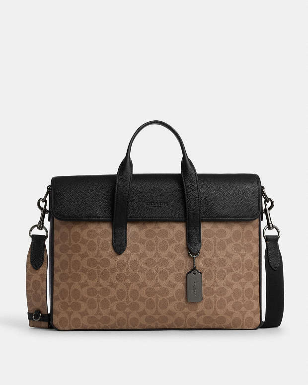 Sullivan Portfolio Brief In Signature Canvas Signature Canvas-Qb-Tan-Black Signature Canvas-Qb-Tan-Black