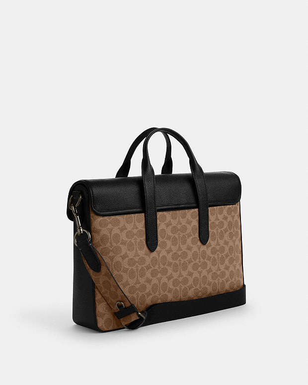 Sullivan Portfolio Brief In Signature Canvas Signature Canvas-Qb-Tan-Black Signature Canvas-Qb-Tan-Black