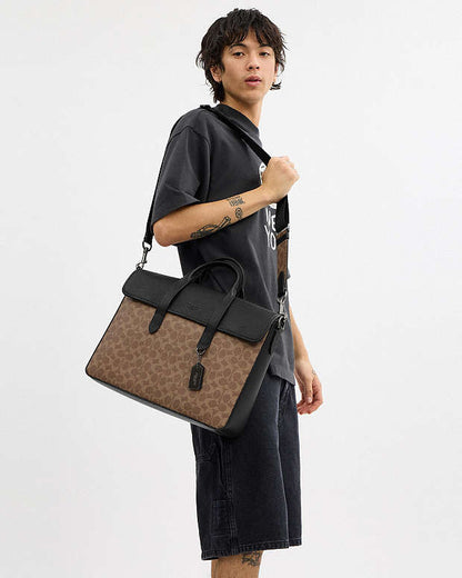 Sullivan Portfolio Brief In Signature Canvas Signature Canvas-Qb-Tan-Black Signature Canvas-Qb-Tan-Black