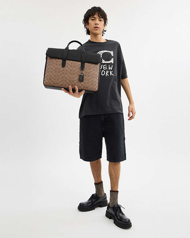 Sullivan Portfolio Brief In Signature Canvas Signature Canvas-Qb-Tan-Black Signature Canvas-Qb-Tan-Black