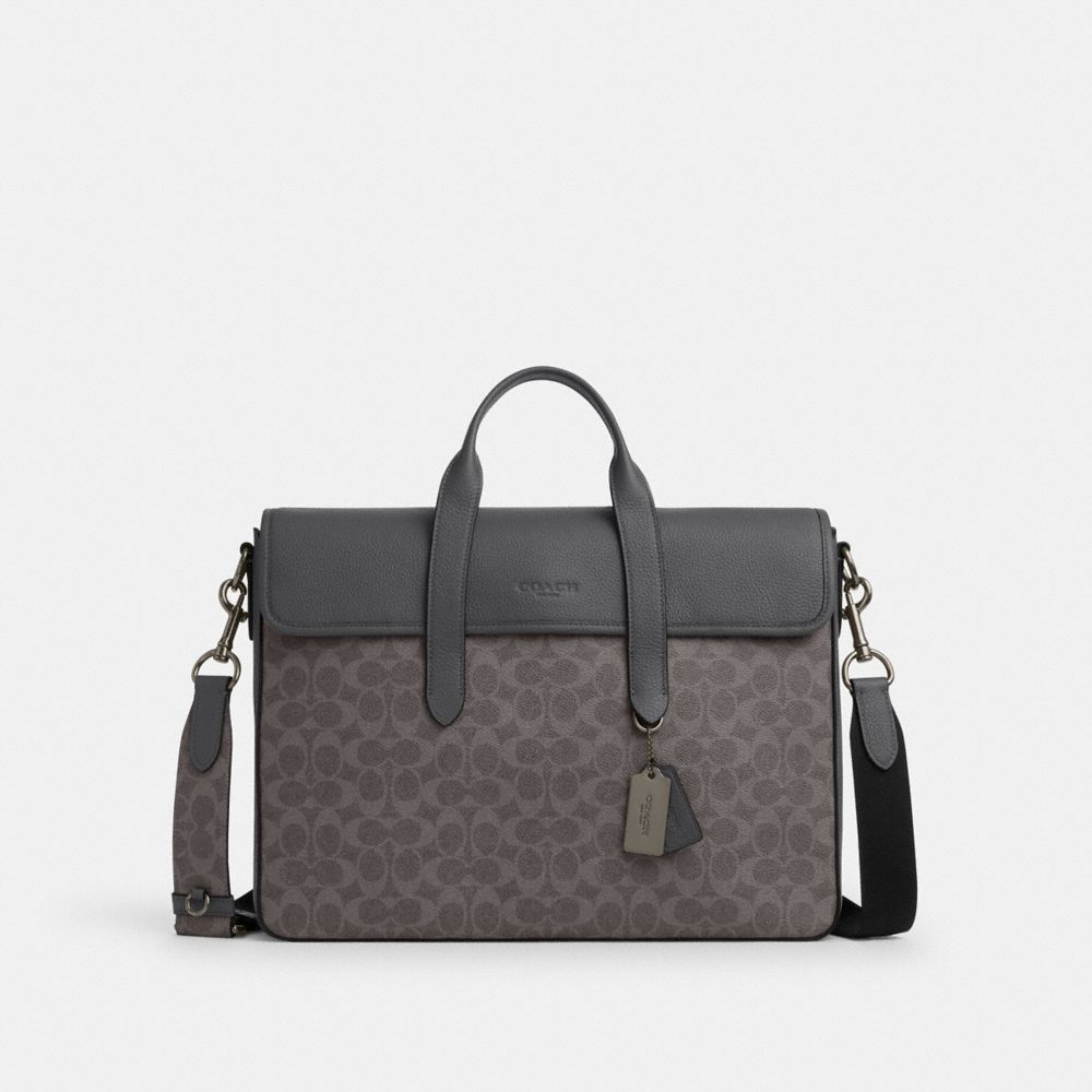 Coach Sullivan Portfolio Brief In Signature Canvas Qb Grey Charcoal