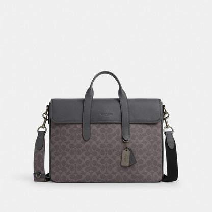Coach Sullivan Portfolio Brief In Signature Canvas Gunmetal Grey Charcoal