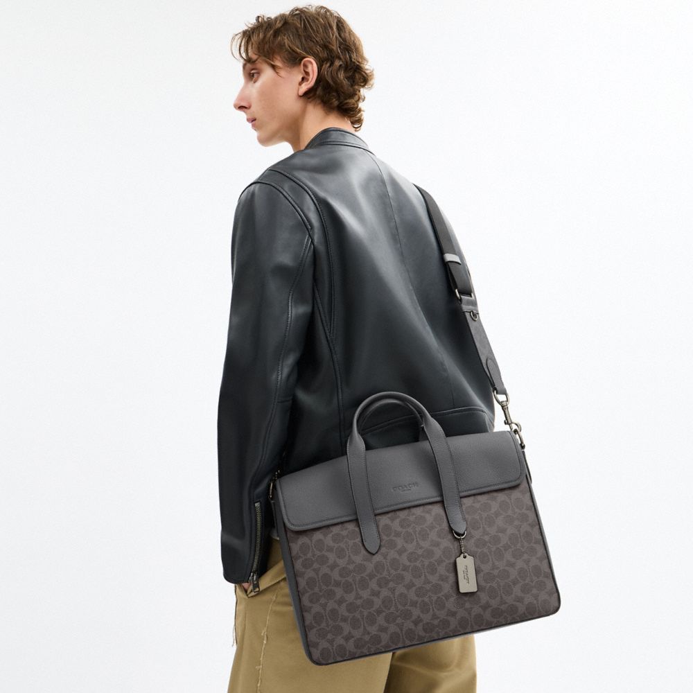 Coach Sullivan Portfolio Brief In Signature Canvas Qb Grey Charcoal