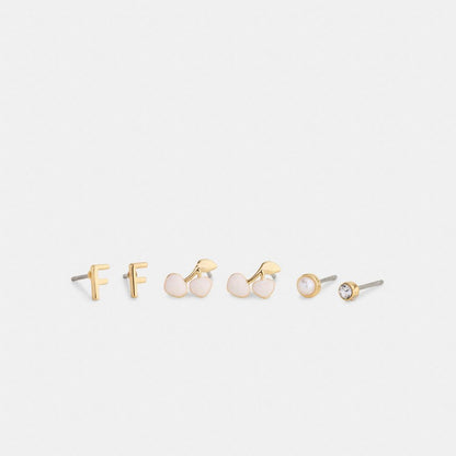 Coach F Initial Stud Earrings Set Gold White