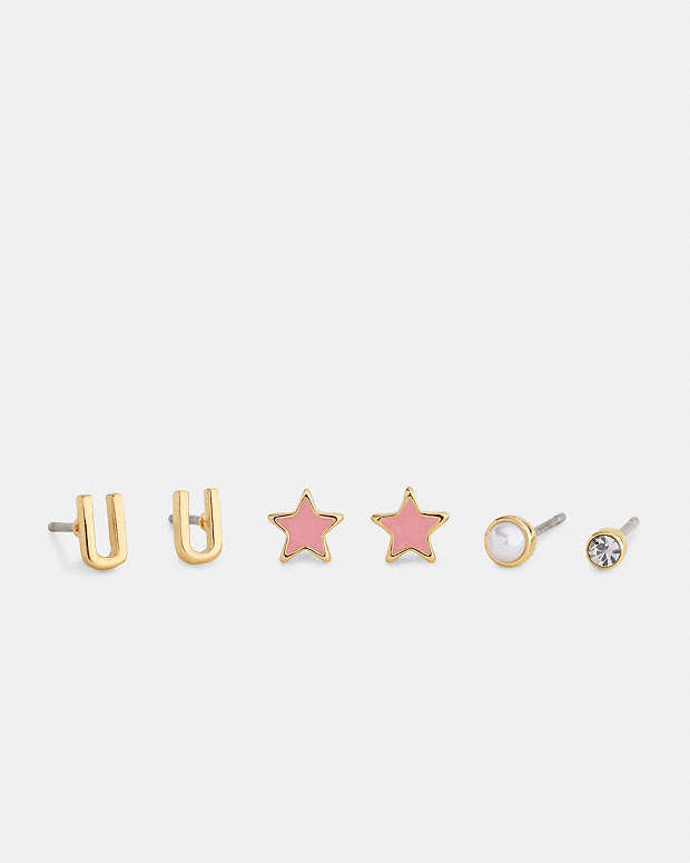 U Initial Stud Earrings Set Gold-Pink Gold-Pink