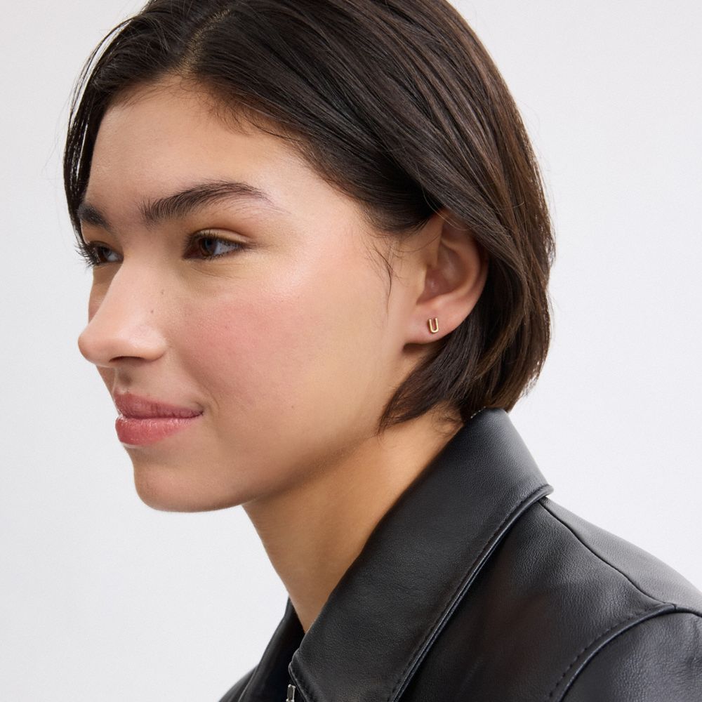 U Initial Stud Earrings Set Gold-Pink Gold-Pink