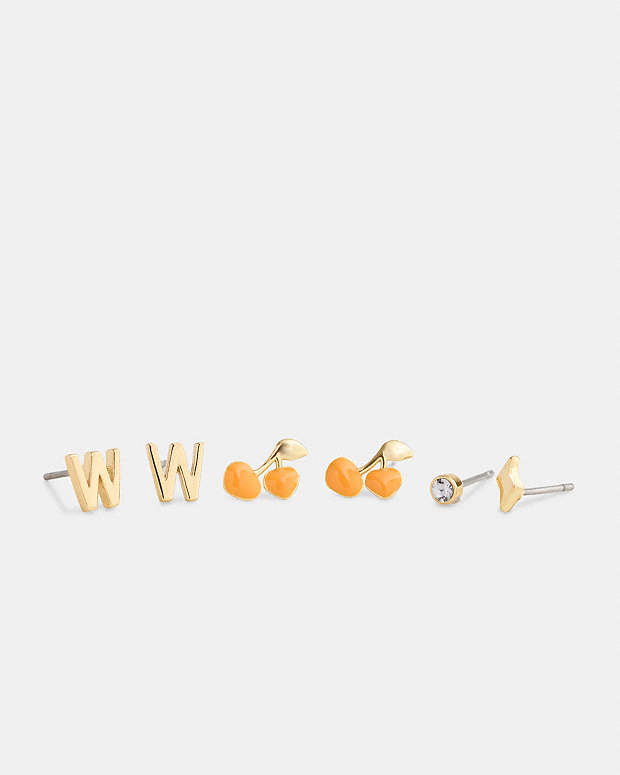 W Initial Stud Earrings Set Gold-Orange Gold-Orange