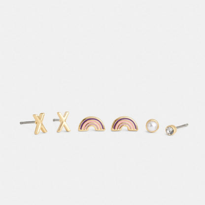 Coach X Initial Stud Earrings Set Gold Purple