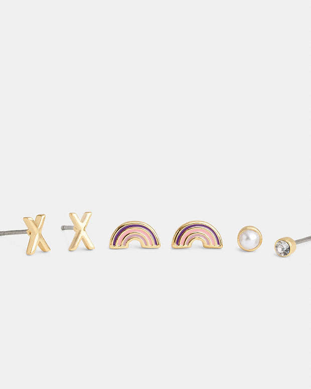 X Initial Stud Earrings Set Gold-Purple Gold-Purple