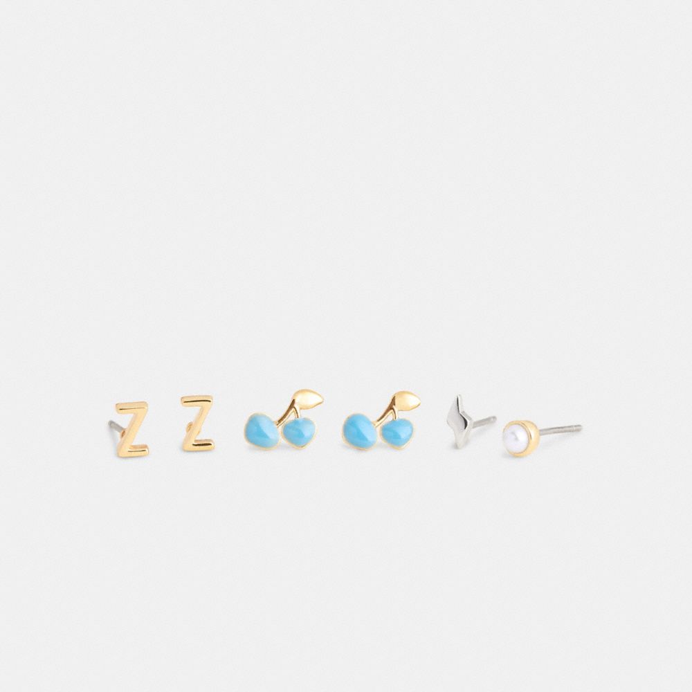 Z Initial Stud Earrings Set Gold-Blue Gold-Blue