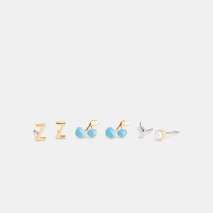 Coach Z Initial Stud Earrings Set Gold Blue