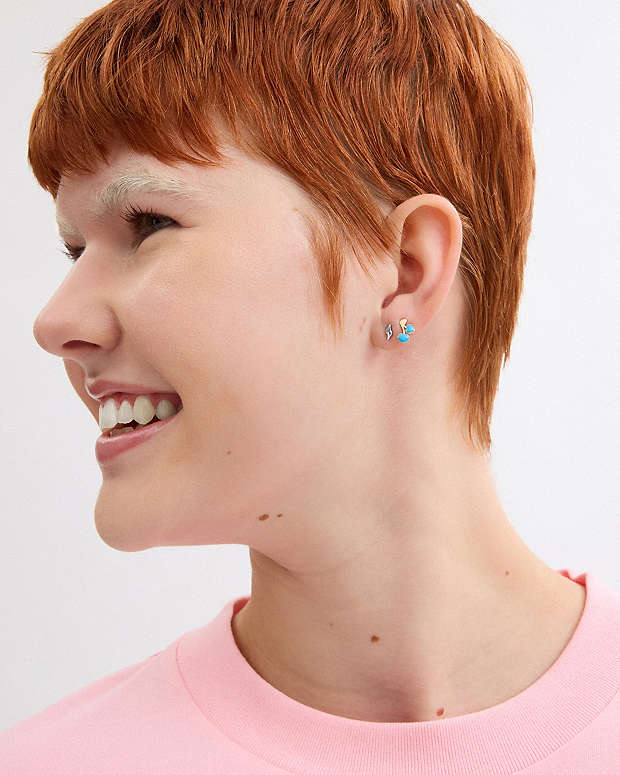 Z Initial Stud Earrings Set Gold-Blue Gold-Blue