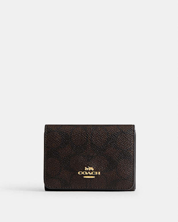 Card Holder Wallet In Blocked Signature Canvas Signature Canvas-Gold-Walnut-Tan Signature Canvas-Gold-Walnut-Tan