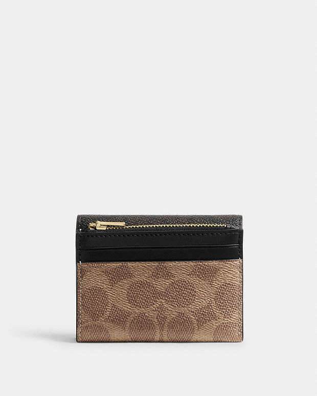 Card Holder Wallet In Blocked Signature Canvas Signature Canvas-Gold-Walnut-Tan Signature Canvas-Gold-Walnut-Tan